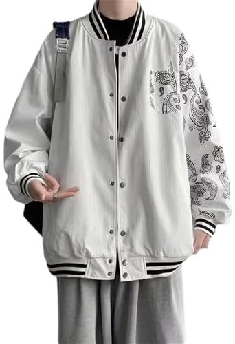 NITRY Jacke Herren Persönlichkeit Trend Gutaussehend Übergangsjacke Herren Casual Mode Sport Baseballjacke Herren Jugend College-Stil Outdoorjacke Herren A-White L