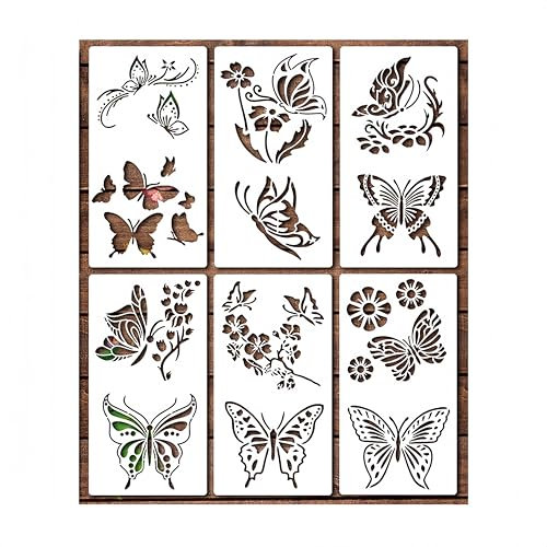CZAKOMIX 6er Set Schablonen, Durchbrochenes Design, Schmetterling, Blumenelemente, Schablonen Malen, Weiß, 29,8 * 15,9cm, Malschablonen für Malerei, Scrapbooking, DIY Tagebuch, Wanddekoration