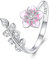 ShiYu Anello aperto regolabile in argento sterling con fiori di ciliegio rosa, anello nuziale ipoallergenico con zirconi e decorazioni floreali per donne e migliori amiche, Smaltato, Smalto