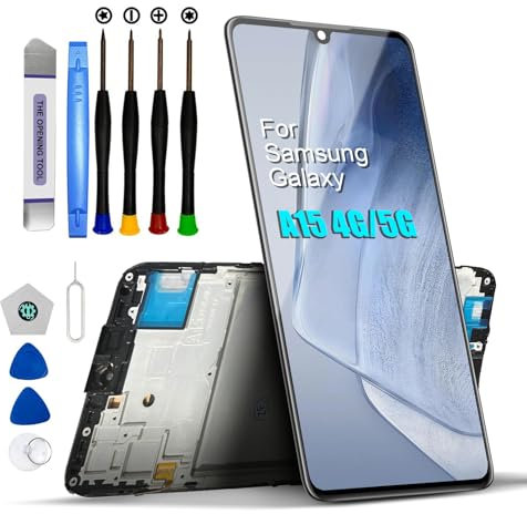 Écran LCD pour Samsung Galaxy A15 4G/A15 5G de Remplacement Écran Tactile Digitizer Pièces de Réparation LCD Affichage avec Outils(Noir avec Cadre, 6.5)