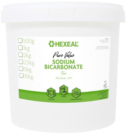 Hexeal Pure Value Sodium Bicarbonate 5kg Bucket – Food Grade, Fine Powder | Baking Powder for Cooking and Baking. Ideal for Bath Bombs and Household Cleaning. Deodorises and Removes Grime
