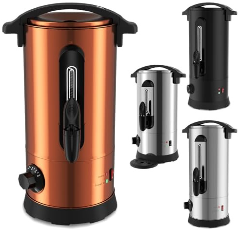 Eikuavons Glühweinkocher 8L inkl. 10 Becher | 1500W Heißgetränkespender Edelstahl mit Thermostat 30–110°C, Warmhaltefunktion & Auslaufhahn | Glühweinautomat für Partys, kupferfarben
