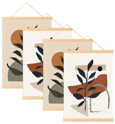 Pilikoll 4 Stück A3 Posterleiste Posterschiene Posterleisten für Poster | 31cm Magnet Magnetische Posterrahmen aus Holz, für Bilderrahmen Kunstwerk Fotos Drucke, Magnetisch Posterschiene