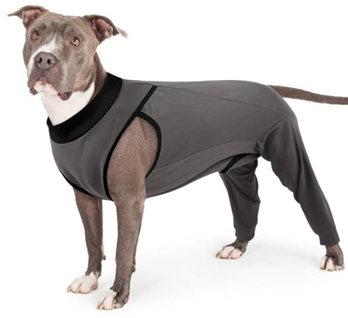PUMYPOREITY Body per Cani, Tutina Post Operatoria Sterilizzazione Tuta Post Operatoria Cane Maschio Morbido Manica per Gambe Posteriori Protettore per Zampe(Grigio, L)
