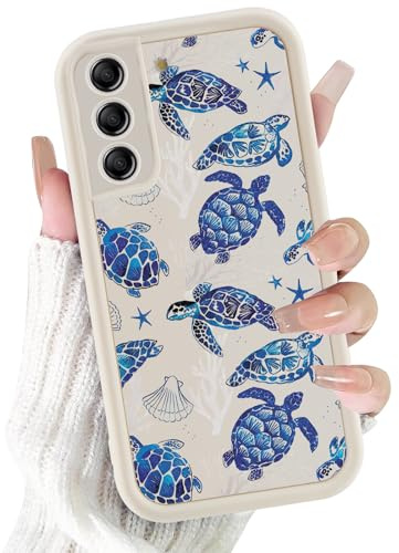 Kivlclri Handyhülle für Samsung Galaxy S22 5G Hülle 6,7, Aesthetic Blau Schildkröte Muster Motiv Design für Mädchen Schutzhülle Kameraschutz Stoßfest Weiche Bunt Weiß Silikon TPU Bumper Case