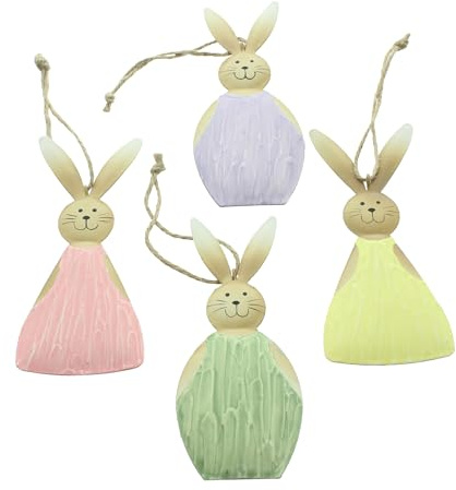 FRANK FLECHTWAREN Hasenhänger Buntes Osterfest, 4er Set, Metall, beidseitig bemalt, Jute Maße: Höhe 13 cm