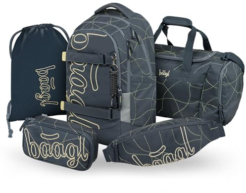 Baagl Schulrucksack Set Jungen Teenager 5 Teilig Ergonomisch 30 l - Wave | Dieses 5-teilige Schulset mit ergonomischem Rucksack und Sporttasche sorgt für perfekte Organisation in der Schule.