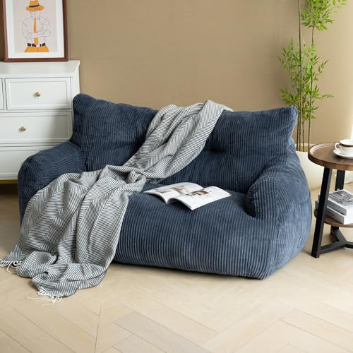 Pamapic Sitzsack für Erwachsene, Doppeltes Sitzsack mit Füllung, Sitzsack Sessel mit Tragbarem Griff & Seitentaschen, Lounge Sessel für Wohnzimmer, Schlafzimmer, Spielzimmer, 80 x 150 x 65 cm, Blau