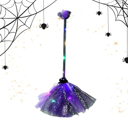 Generisch Scopa da strega di Halloween, palmare con luce a LED, accessorio di scena per costume da strega, decorazione per feste in PVC, per ragazze, adolescenti, adulti, cimitero di casa infestata