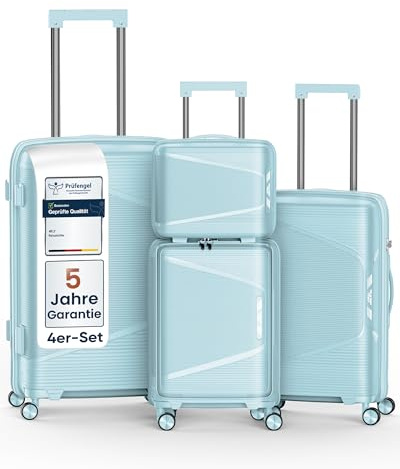 4FLY Leichter Hartschalen-Reisekoffer Set 4-teilig, Koffer Set mit TSA-Schloss, Doppelreißverschluss, Doppelrollen & Aluminium-Teleskopgriff, Reisegepäck Set - Beauty Case, Handgepäck & Aufgabegepäck