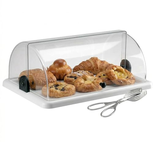 Vetrina Portabrioches Doppia Apertura 40x25xh15 con Pinza Pasticceria in Acciaio Inox Espositore Dolci e Cornetti per Bar e Buffet Vassoio Bianco e Cupola Made in Italy uso professionale certificata
