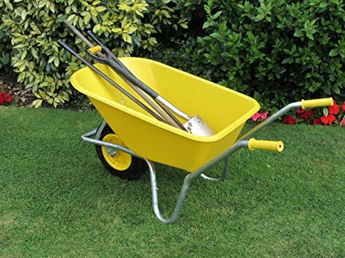 Big Mucker 100 Litre Plastic Wheelbarrow | Heavy Duty Garden & Farm Wheelbarrow, Steel Frame | Garden Cart with Pneumatic Tyres, Yellow