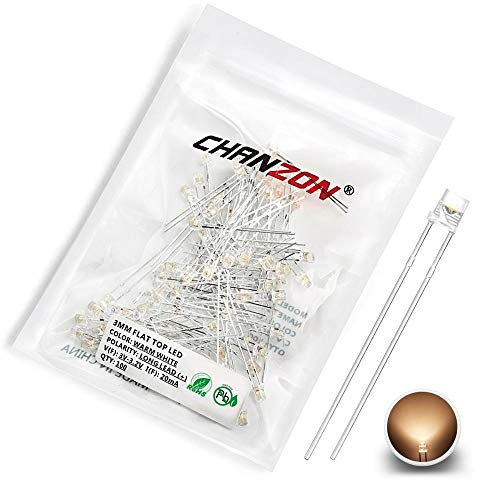 Chanzon 100 pcs 3mm Blanc Chaud LED Diode Lumières (Top Clair Plat Transparent DC 3V 20mA) Lumineux Ampoule Lampes Composants Électroniques Indicateur Diodes Émettrices De Lumière