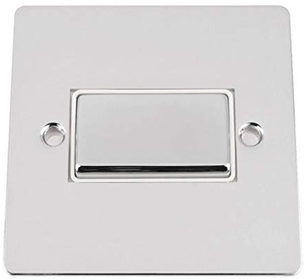 Fan Isolator 3 Pole Switch - Polished Chrome Flat - White Insert Metal Rocker Switch
