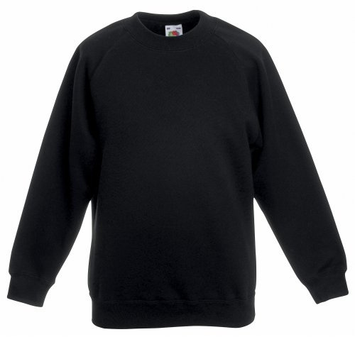 Fruit of The Loom Childrens Unisex Raglan Sleeve Sweatshirt (7-8) (Black)
