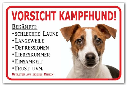 AdriLeo Schild - Vorsicht Jack Russell Terrier - Kampfhund - (15x20cm) / Achtung Hund Wachhund robust langlebig UV-beständig wetterfestes Warnschild