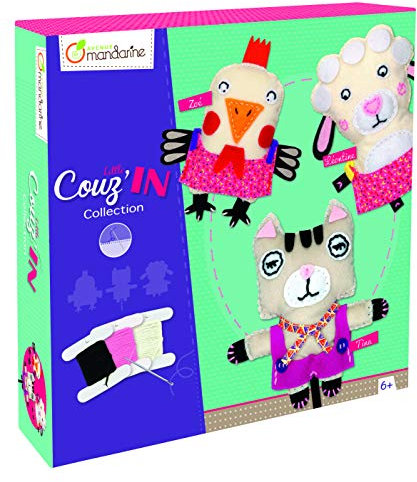 Avenue Mandarine KC014O Kreativboxen Couz'In Kollektion, vorgelochte Fellelemente x3, Band, 3 Gebrauchsanleitungen, Tiere aus dem Bauernhof, 1 Pack