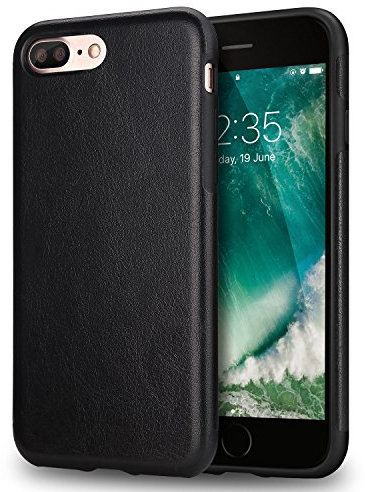 TENDLIN iPhone 7 Plus Hülle/iPhone 8 Plus Hülle Leder mit Flexiblem TPU Silikon Hybrid Weiche Schutzhülle für iPhone 7 Plus/iPhone 8 Plus (Schwarz)