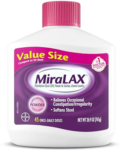 Miralax Laxative Powder, Gentle Constipation Relief For Adults, Stool Softener With Peg 3350, Nonstimulant Laxative, No Harsh Side Effects, Osmotic Laxative, 45 Dose