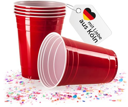 Vivaloo Partybecher 50 Stück - 473 ml Plastikbecher wiederverwendbar - Original American Red Cups - Partybecher Hartplastik Becher - Party Becher - Plastik Becher Party - Getränkebecher - Becher Party