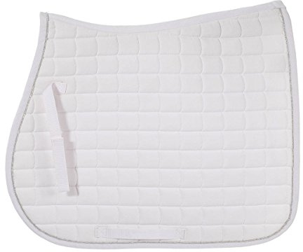 HORZE All Purpose Casual Comfort Quilted Cotton Padded English Saddle Pad Stirrup Leather Fasteners Girth Strap (White)