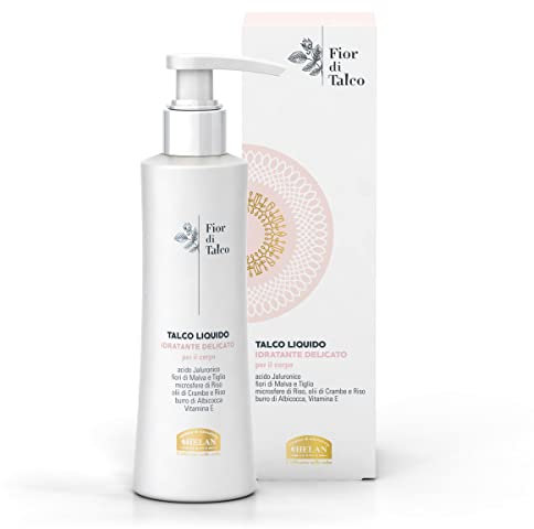 Helan, Fior di Talco, Talco Liquido, Crema Idratante Corpo per Pelle Morbida e Nutriente - Leggera, Fresca, Antiossidante, Non Unge - Arricchita con Acido Ialuronico, Olii e Vitamina E - 200 ml