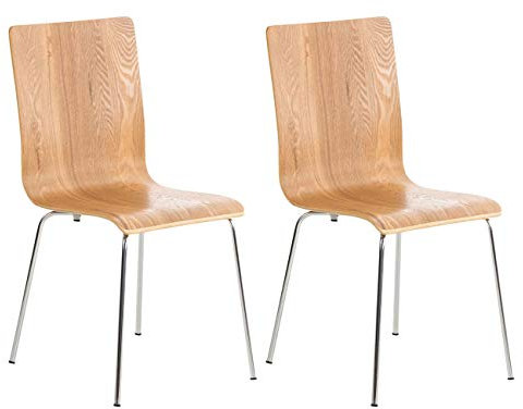 CLP 2er-Set Wartezimmerstuhl Pepe mit ergonomisch geformten Holzsitz und Metallgestell I 2X Konferenzstuhl I erhältlich, Farbe:Eiche
