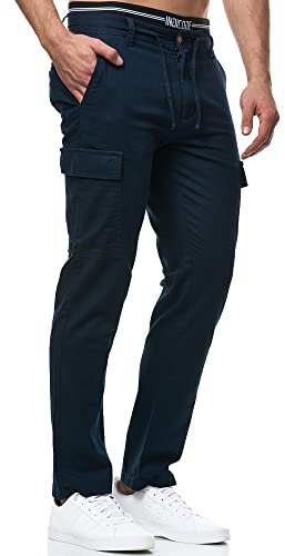 Indicode Herren Leonardo Cargohose aus Leinen & Baumwolle Atmungsaktiv | Atmungsaktive Funktionshose für Büro und Alltag, Herrenhose, Stoffhose, Arbeitshose, Outdoorhose, Freizeithose für Männer