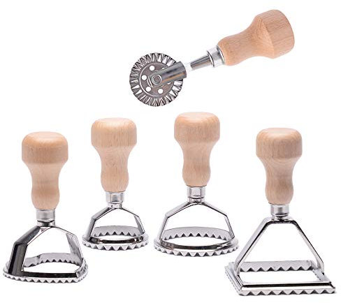 MASTER FENG Pasta Maker Mold with Wooden Handle and Fluted Edge (5 Set)