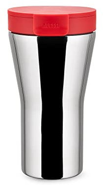 Alessi Caffa GIA24 R - Design Doppelwandige Travel Mug aus Edelstahl 18/10 Glänzend Poliert Und Thermoplastischem Harz, Rot