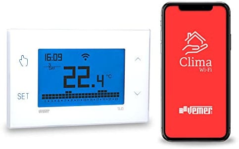 VEMER VE785700 TUO WIFI LITE - Termostato WiFi Intelligente Programmabile per Caldaia, Compatibile con Alexa e Google Home, Gestibile con App per Controllo Remoto, Alimentazione 230V, Bianco