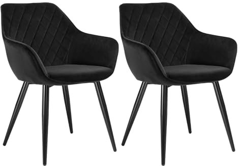 WOLTU Esszimmerstühle 2er Set Küchenstühle Wohnzimmerstühle Polsterstühle Sessel, Armlehnstühle mit Rückenlehne, für Esszimmer, Küche, Wohnzimmer, Samt, Metallbeine, Schwarz, BH153sz-2