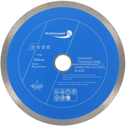 PRODIAMANT Profi Diamant-Trennscheibe PRORIM 200 mm x 30/25,4 mm kein ausbrechen bei glasierten Fliesen Feinsteinzeug Keramik