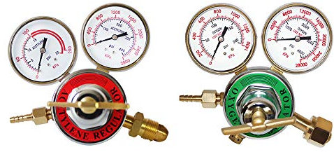KLLsmDesign Lot de 2 manomètres de gaz de soudage double oxygène (CGA-540) et acétylène (CGA-510) régulateurs (combinaison en deux pièces)