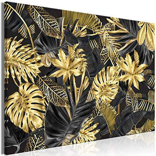 decomonkey Bilder Pflanzen 120x80 cm 1 Teilig Leinwandbilder Bild auf Leinwand Vlies Wandbild Kunstdruck Wanddeko Wand Wohnzimmer Wanddekoration Deko Laub Abstrakt schwarz