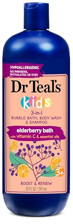 Dr Teal's Kids 3-in-1 Elderberry Bath: Bubble Bath, Body Wash & Shampoo, 20 fl oz