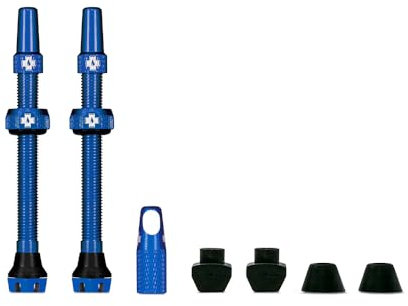 Muc-Off Blaue Presta Tubeless Ventile, 60 mm - Hochwertige Anti-Leck Fahrradventile mit integriertem Werkzeug zum Entfernen des Ventilkerns