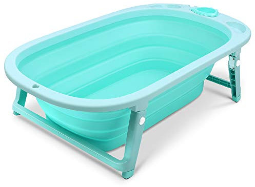 wuuhoo® ergonomische Baby-Badewanne Nemo faltbar und klappbar für Neugeborene Babys und Kleinkinder, mit Ablauf-Stöpsel zum Wasser ablassen grün