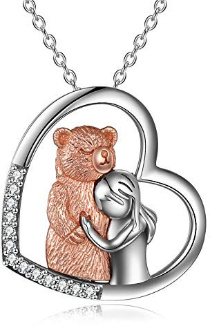 YFN Bär Halskette Sterling Silber Mama Bären Anhänger Schmuck Geschenke für die Tochter Mutter Tochter Paar Damen Mädchen