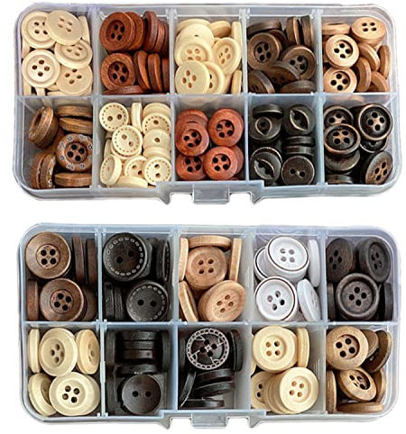 Binblin 200 Stück Holzknöpfe,Knöpfe,Buttons,Holzknöpfe Natur,Holzknöpfe Kinder,Knöpfe Holz,4 Löcher & 2 Löcher Holz Knöpfe für DIY Handgemacht Stricken Nähen Basteln Dekorationen(15mm/18mm)