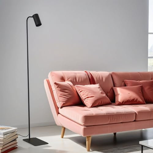Licht-Erlebnisse Kleine Stehlampe Wohnzimmer, Schwarz, Metall, Steh Leselampe, Spot, schwenkbar, Kabelschalter, GU10, minimalistisch, Schlafzimmer, Leseleuchte