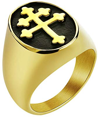 Joliernelle Lorraine Kreuz Ring Herren Gold Edelstahl Crux Vera Siegelring Größe 54 bis 69
