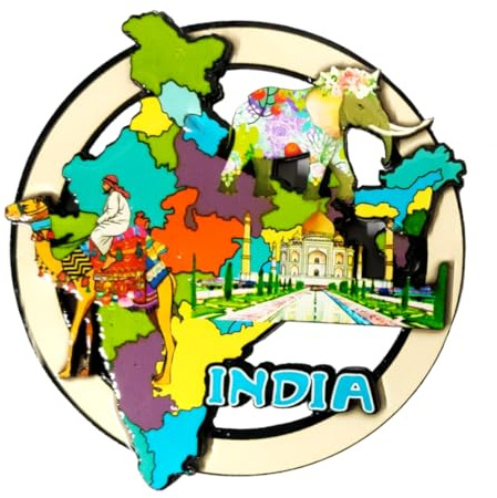Purpledip Wooden Fridge Magnet: Colorful Indian Icons