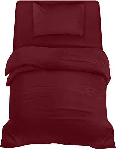 Utopia Bedding 3teilig Bettwäsche-Set - Weiches gebürstetes Mikrofaser-Gewebe - Bettbezug (135x200cm), Spannbetttuch (90x190cm) mit Kissenbezug (50x75cm), Bordeaux