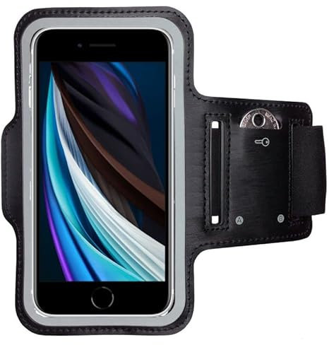 CoverKingz Sportarmband für iPhone SE [2020/2022] - Armtasche mit Schlüsselfach Oberarm Halterung - Sport Laufarmband Handy Armband Schwarz