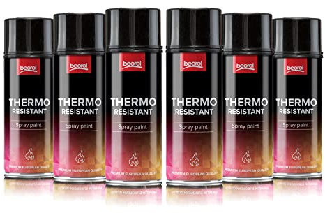 6 Dosen Thermolack 400 ml Ofenlack schwarz matt hitzebständiger Lack bis + 800°C Auspufflack schwarz matt Grill lack feuerfeste Farbe für Grill