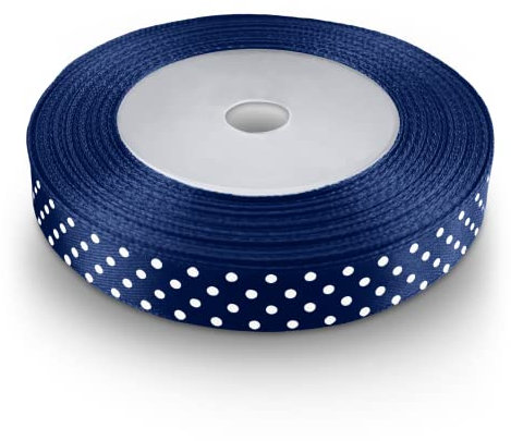 Netuno 1 x Satinband Marineblau gepunktet 12 mm x 22 m Schleifenband Geschenkband Dekoband Stoffband Satinrolle für Hochzeit Kommunion Taufe Geschenke Verpacken Blumen Dekoration Basteln