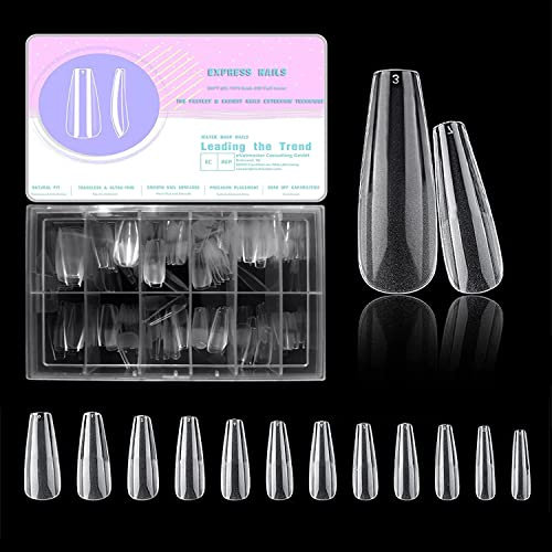 Faux Ongles, 500 Pièces Cercueil Acrylique Capsules Faux Ongles, 10 tailles Ballerine Faux Ongles et Capsules pour Salons de Manucure, Femme