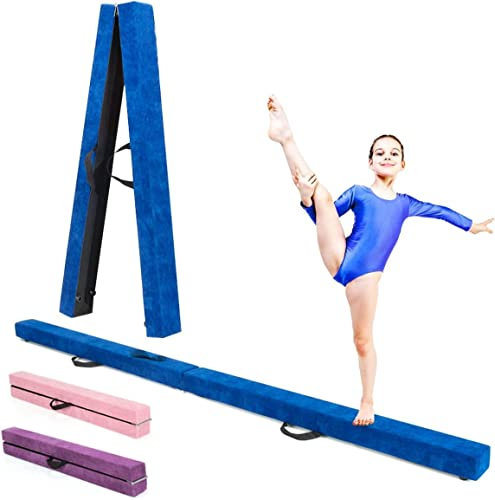 fikujap Klappbare Gymnastik Balance Trainingsbalken Frauen Erwachsene Kind Gym Trainingsbalken Ausrüstung Klappbare Schwebebalken Bar,210cm,Blau