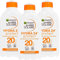 Garnier Ambre Solaire Hydra 24h Protect Sonnenmilch Schutz für Gesicht und Körper SPF 20 Medium Schutz gegen UVA UVB Feuchtigkeitsspendende Formel Wasserdicht mit Karité-Butter - 3 Flaschen à 200 ml